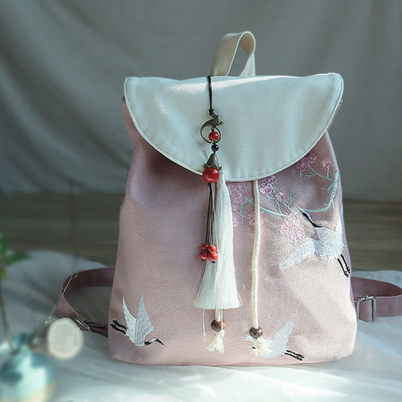 Sac à dos en toile de grande capacité brodé à la main avec Buddha Stones