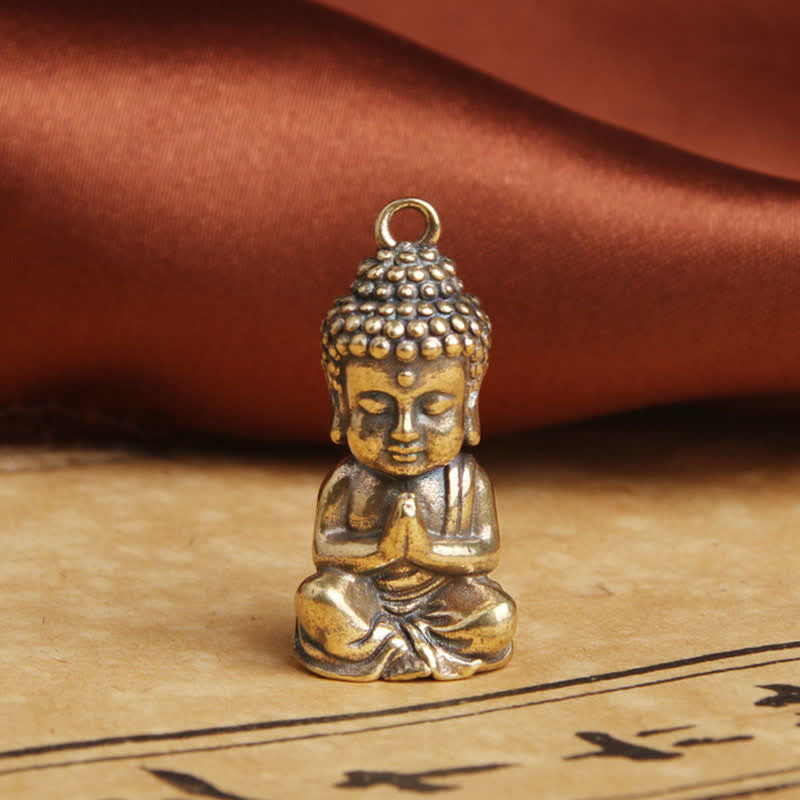 Porte-clés pendentif décoratif en cuivre avec Bouddha de la compassion - 14,5 x 31 mm - image 0
