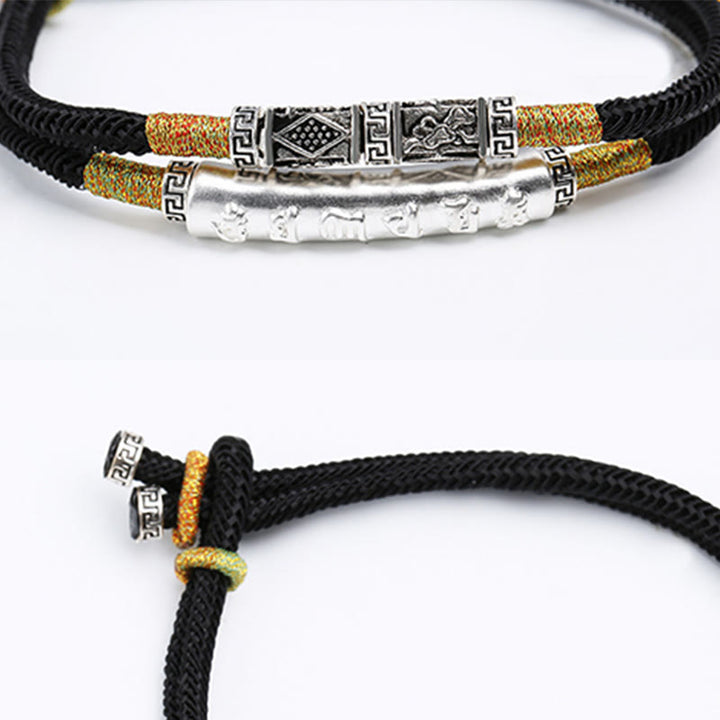 Bracelet tressé fait main en argent sterling 999 avec Buddha Stones Om Mani Padme Hum Peace