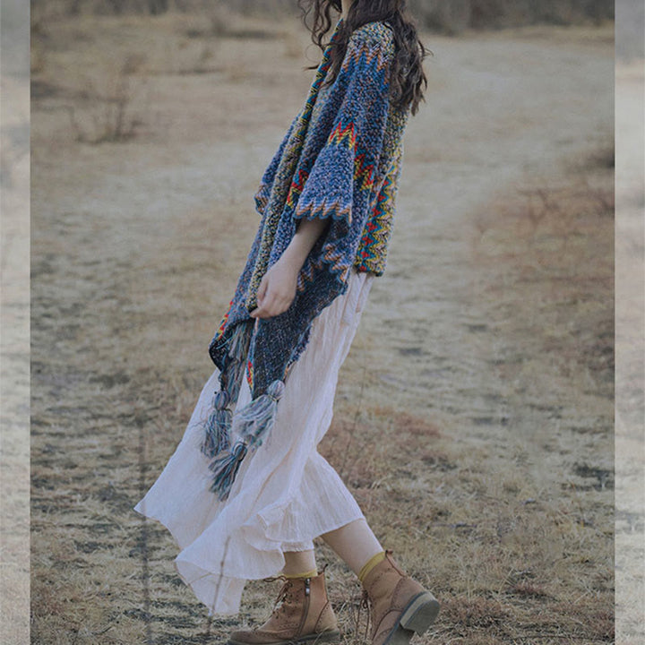 Buddha Stones, cape en tricot douce et chaude, écharpe à pompon tibétaine d'hiver - image 10