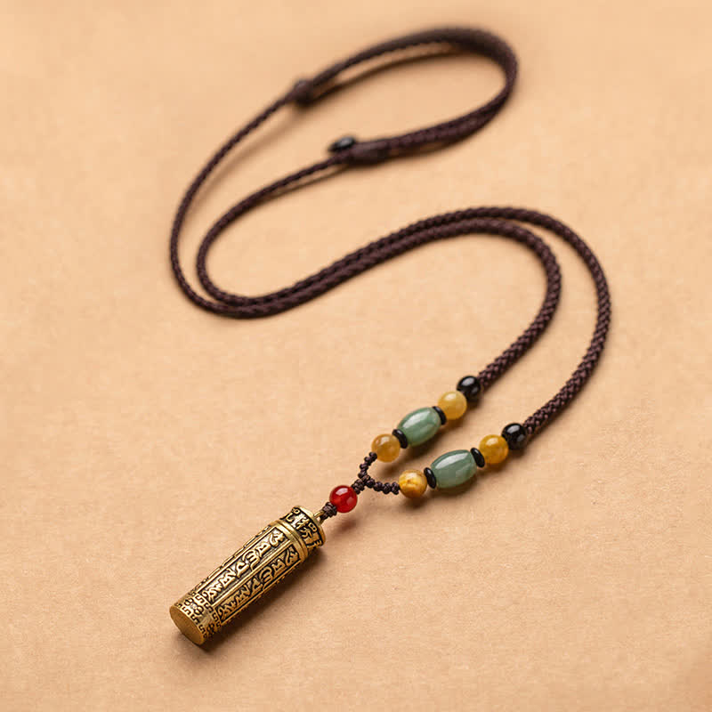 Buddhastoneshop Tibet Om Mani Padme Hum Agate Shurangama Sutra Protection Collier Pendentif - Cuivre - image 1
