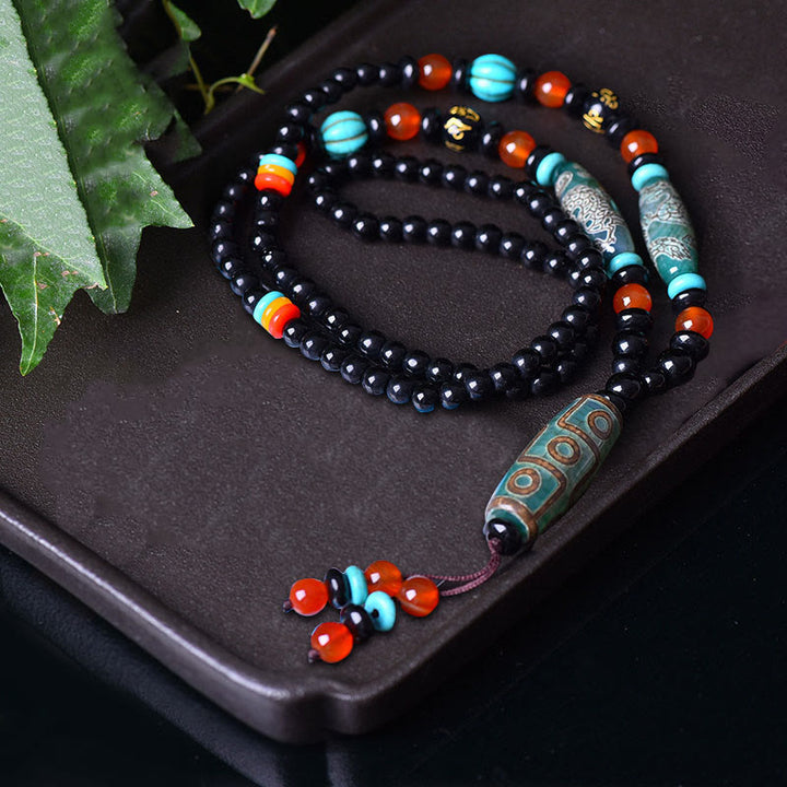 Collier pendentif de protection Om Mani Padme Hum en Buddha Stones tibétaines à neuf yeux Dzi motif dragon - image 3