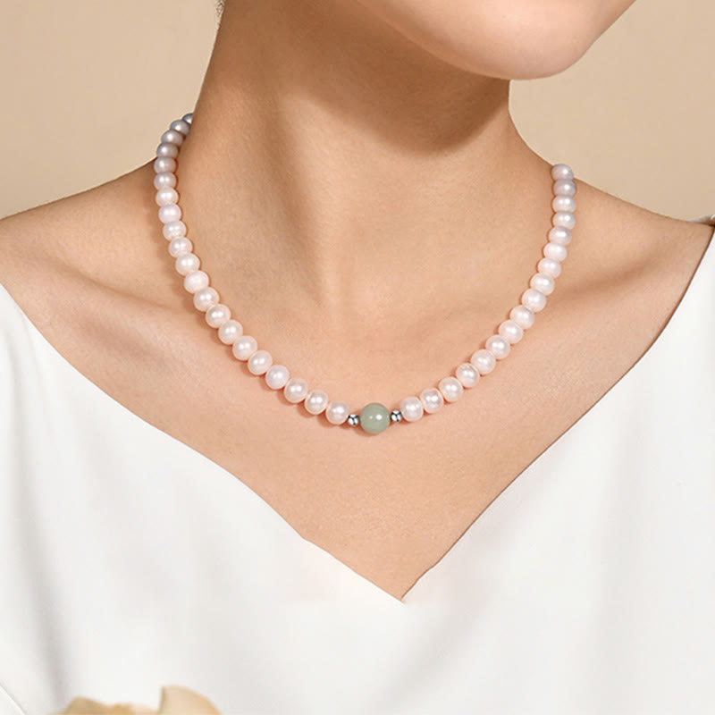 Collier et boucles d'oreilles en argent sterling 925 avec perles naturelles et jade de Buddha Stones avec coffret cadeau - image 1