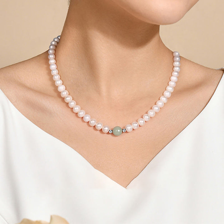Collier et boucles d'oreilles en argent sterling 925 avec perles naturelles et jade de Buddha Stones avec coffret cadeau - image 1