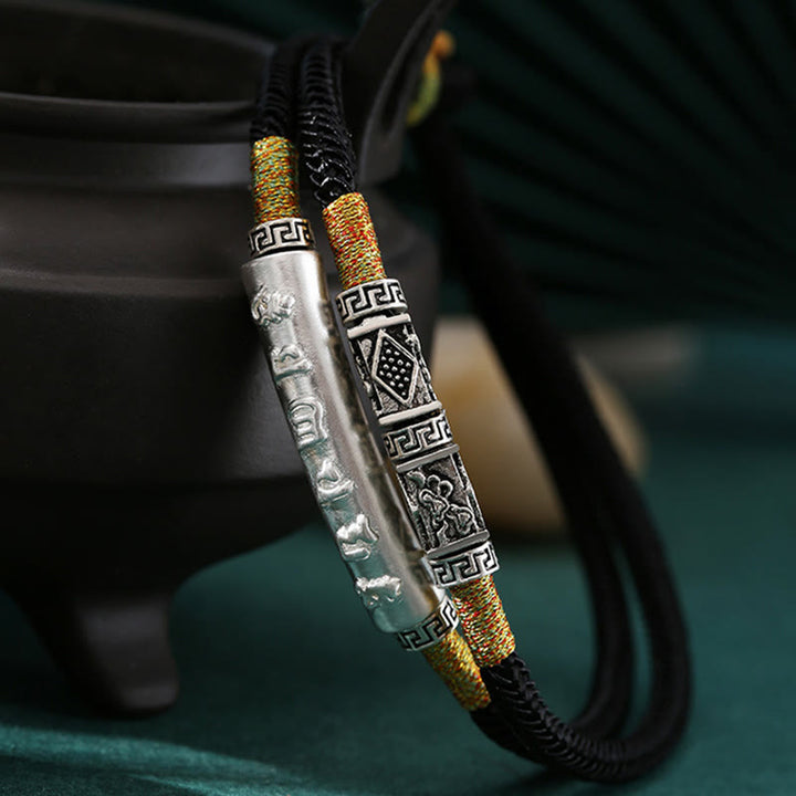 Bracelet tressé fait main en argent sterling 999 avec Buddha Stones Om Mani Padme Hum Peace