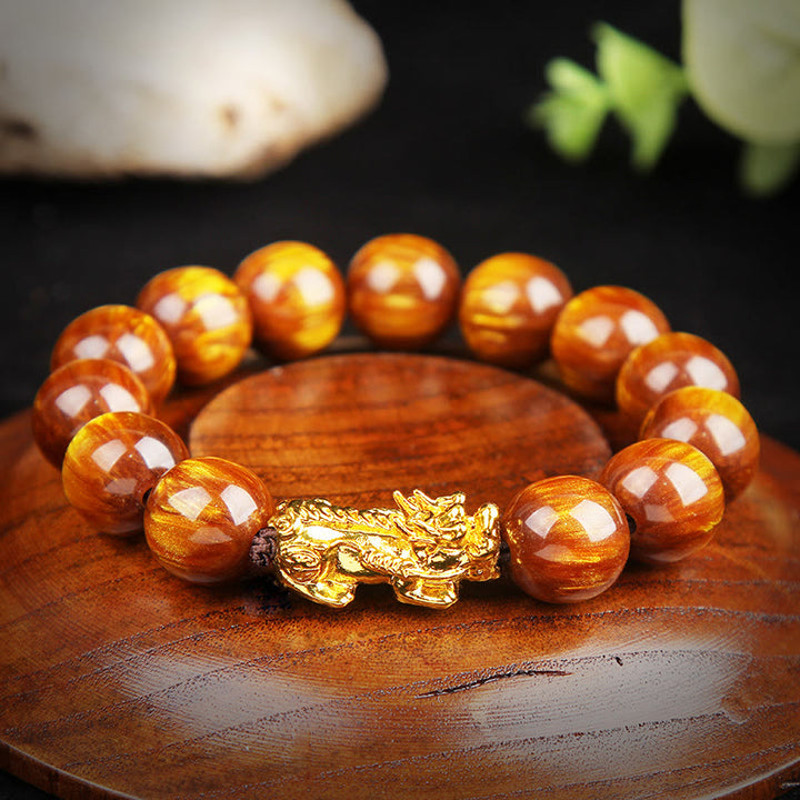 Bracelet Pixiu abondant en œil de tigre doré et Buddha Stones
