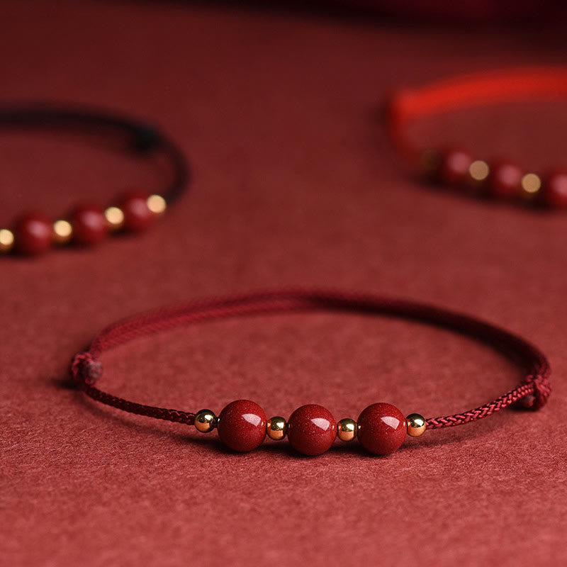 Bracelet de cheville en perles de cinabre porte-bonheur naturelles en Buddha Stones