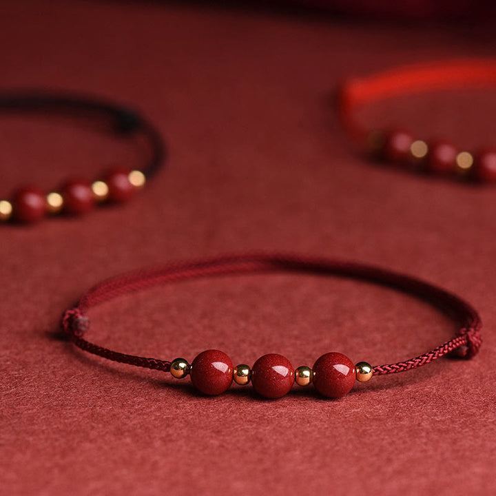 Bracelet de cheville en perles de cinabre porte-bonheur naturelles en Buddha Stones