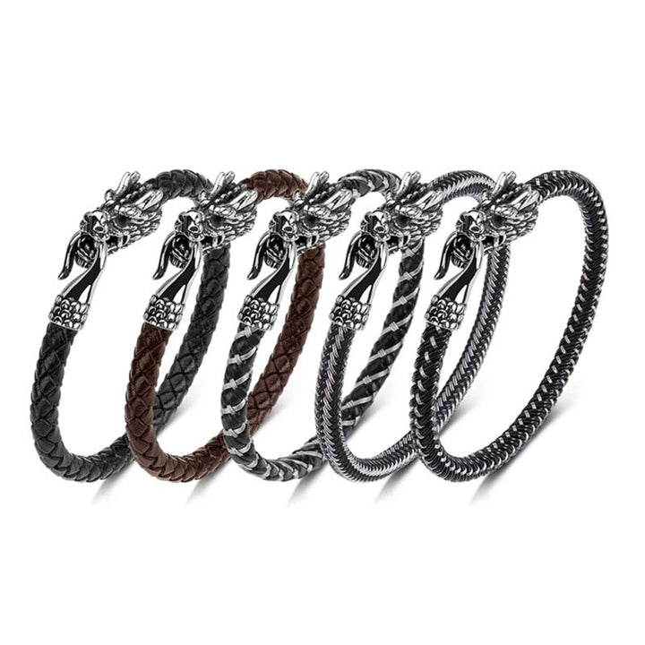 Bracelet de protection en acier titane avec dragon et Buddha Stones