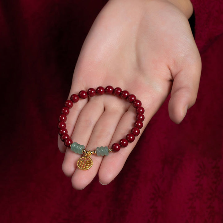 Bracelet porte-bonheur en aventurine verte et cinabre de Buddha Stones