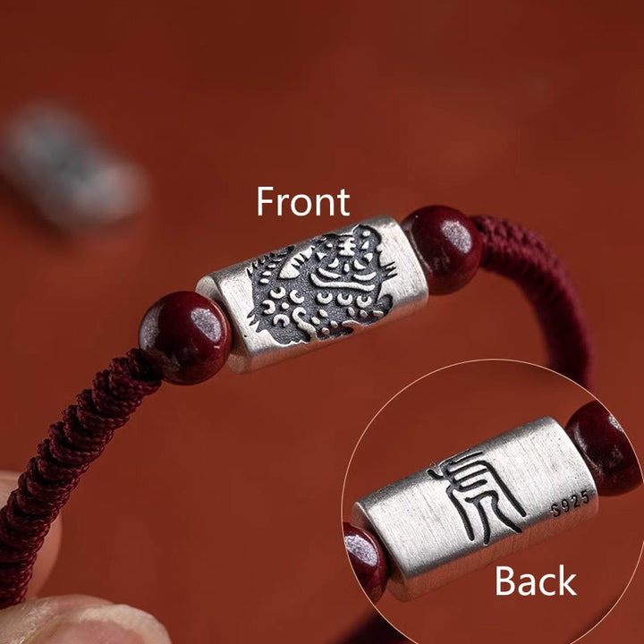Bracelet en argent Buddha Stones 925 avec 12 signes du zodiaque chinois et cinabre