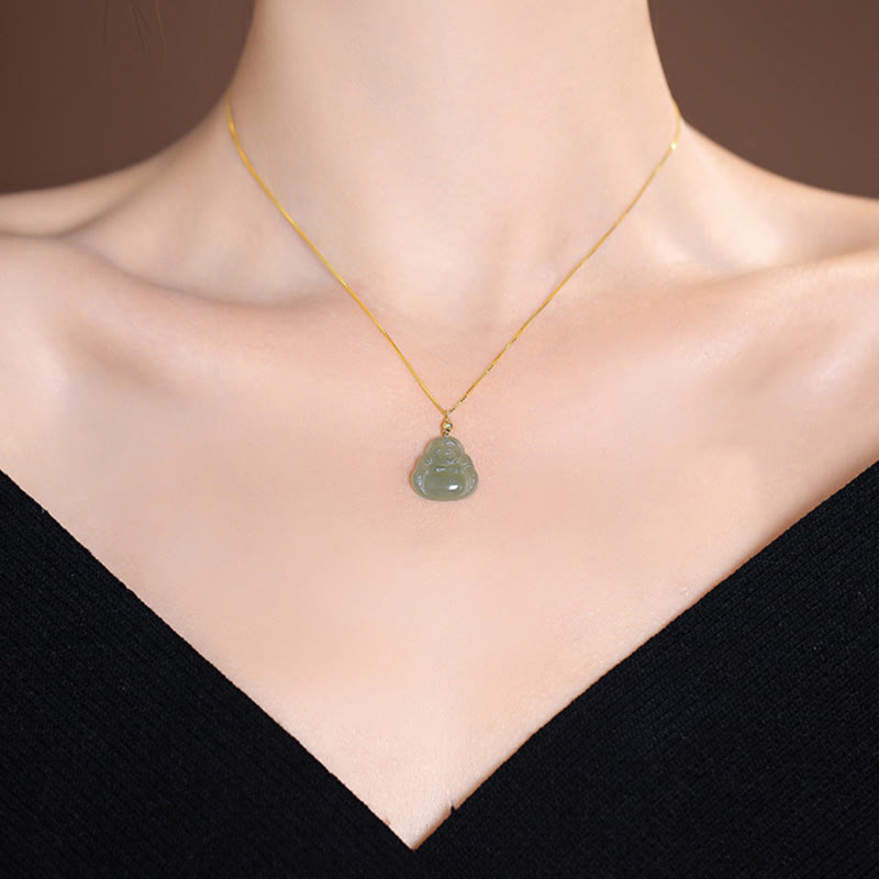 Collier pendentif papillon Bouddha rieur en argent sterling 925 avec jade Hetian naturel cyan - image 4