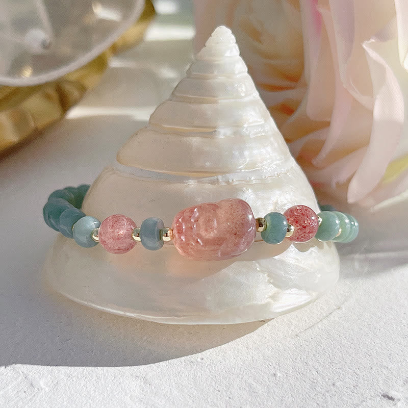 Buddha Stones Bracelet porte-bonheur PiXiu en jade naturel Hetian avec boucle de paix et personnage Fu