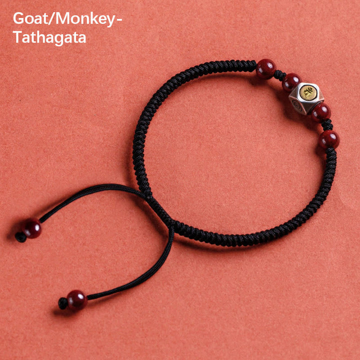 Bracelet Buddha Stones de Bouddha et Signes du Zodiaque Chinois Natal Bouddha Cinabre - Chèvre/Singe-Tathagata - Noir (tour de poignet 14-18 cm) - image 20