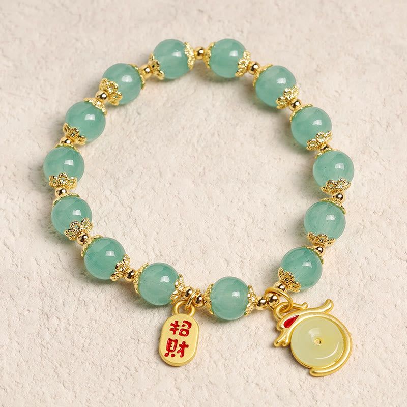 Bracelet porte-bonheur avec boucle de paix et personnage Fu en agate rouge et aventurine verte de l'année du Buddha Stones