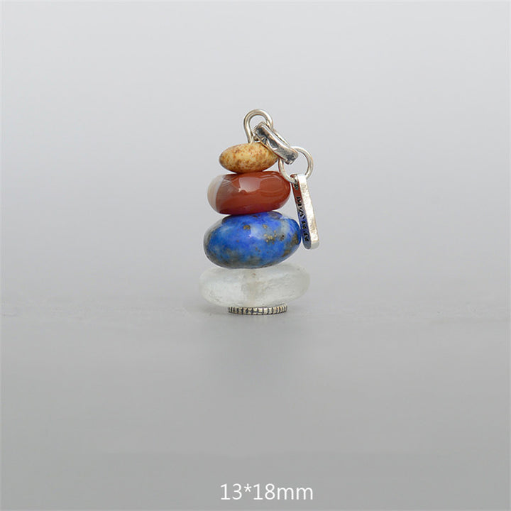 Collier pendentif calme en Buddha Stones Zen Cairn Labradorite Divers cristaux - Pendentif en pierre de paysage, agate rouge, lazurite et perle de verre turquoise 13 x 18 mm - image 17