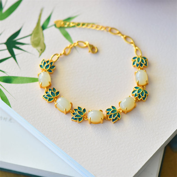 Bracelet de protection Lotus en jade blanc et jade cyan Buddha Stones