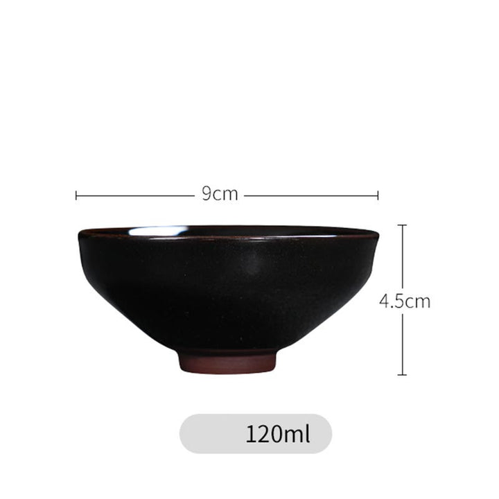 Tasse à thé en céramique chinoise Jianzhan avec feuilles d'érable dorées et Buddha Stones