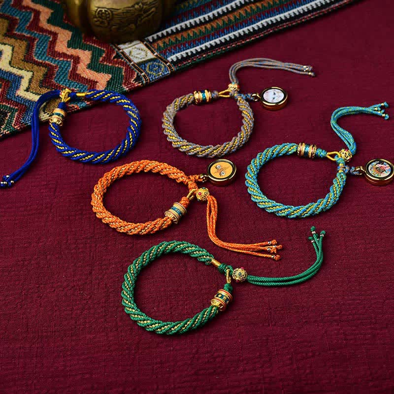Bracelet tibétain en corde tressée avec breloque porte-bonheur Thangka en Buddha Stones