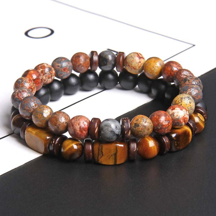 Bracelet de perles œil de tigre en cristal de guérison en Buddha Stones 2 pièces
