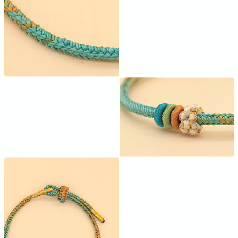 Bracelet tressé fait main en corde porte-bonheur avec nœud de paix à huit fils et nœud de fleur de pêcher en Buddha Stones - image 14