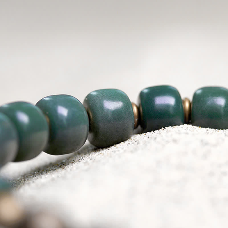 Bracelet tibétain en cuivre avec graines de Bodhi cyan