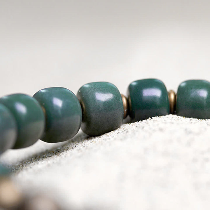 Bracelet tibétain en cuivre avec graines de Bodhi cyan