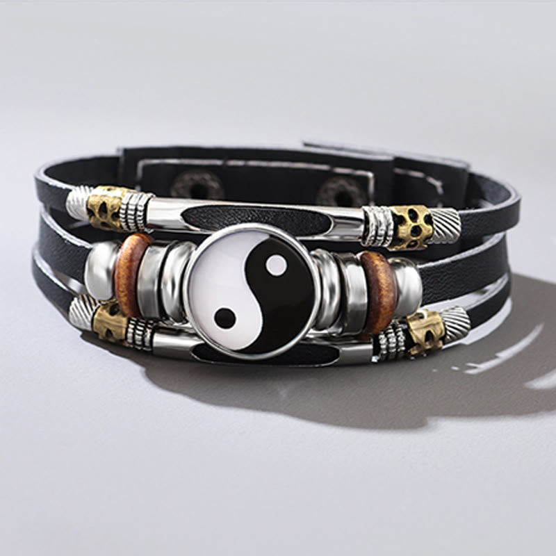 Bracelet d'équilibre en cuir Yin Yang Buddha Stones