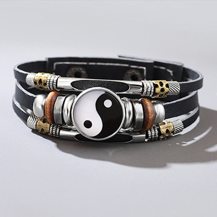 Bracelet d'équilibre en cuir Yin Yang Buddha Stones