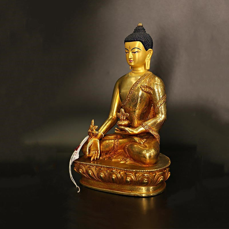 Statue de Bouddha Shakyamuni en cuivre plaqué or pour décoration de la médecine et de la compassion