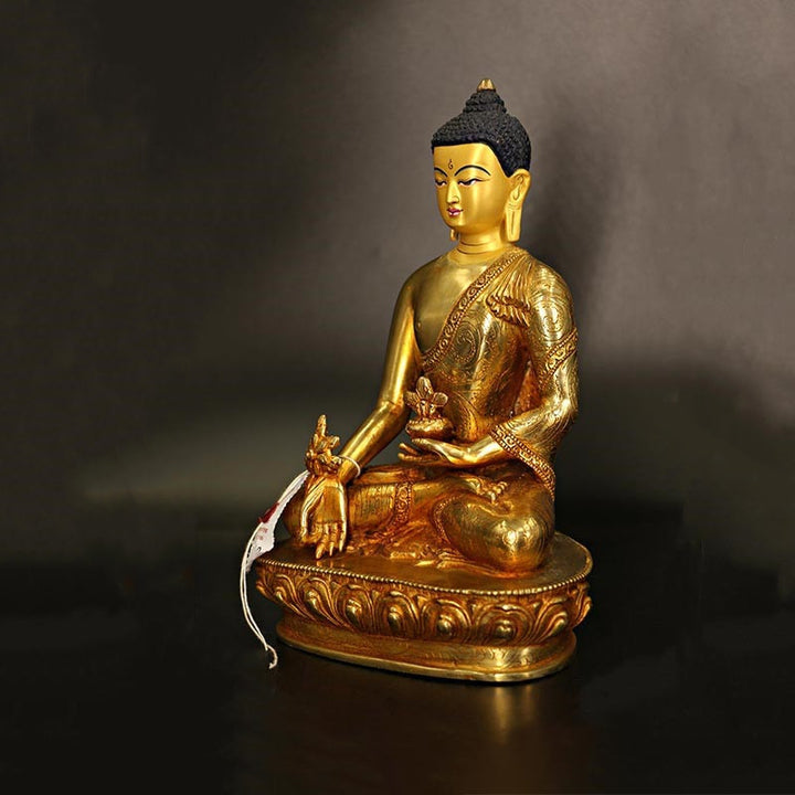 Statue de Bouddha Shakyamuni en cuivre plaqué or pour décoration de la médecine et de la compassion