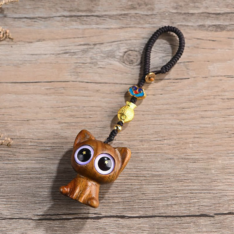 Buddha Stones en bois de santal vert, chat porte-bonheur, poisson koï, décoration à suspendre pour téléphone - Porte-clés chat en bois de santal vert - image 10