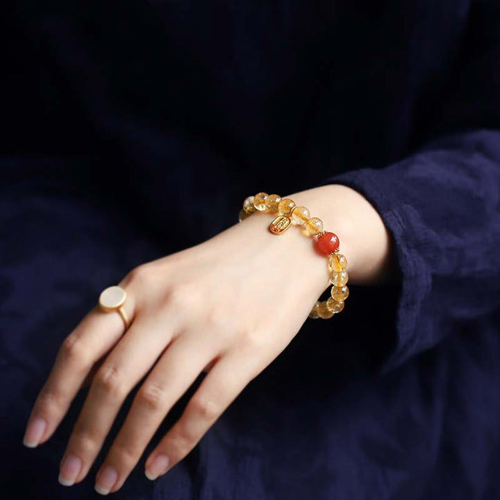 Bracelet porte-bonheur en Buddha Stones, citrine, agate rouge