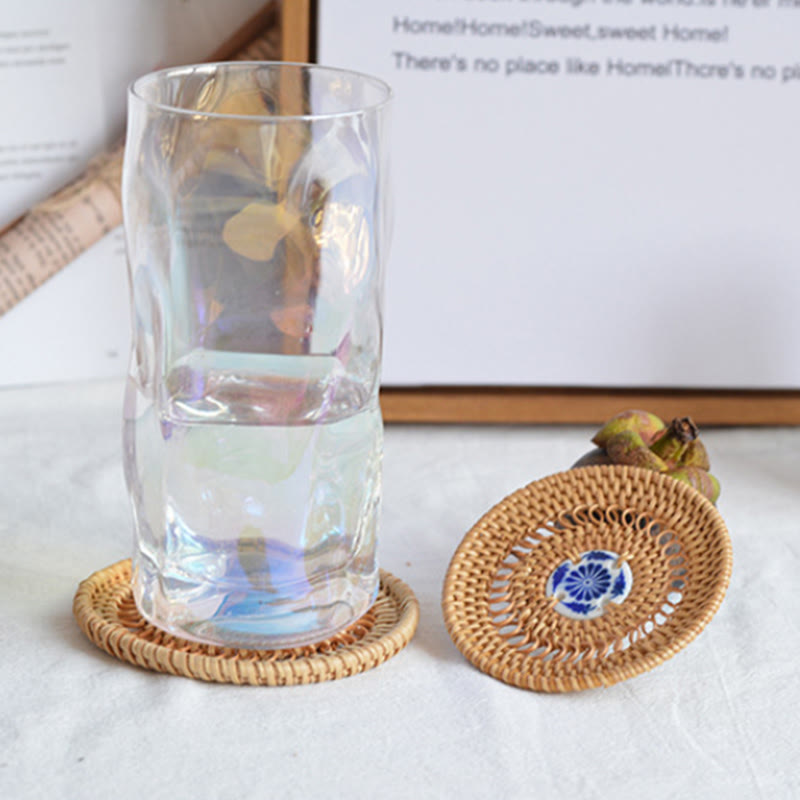 Dessous de verre en rotin à motif de fleurs en céramique