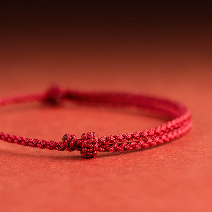 Bracelet tressé en fil rouge avec perles d'agate et personnage Fu en argent sterling 925 et Buddha Stones