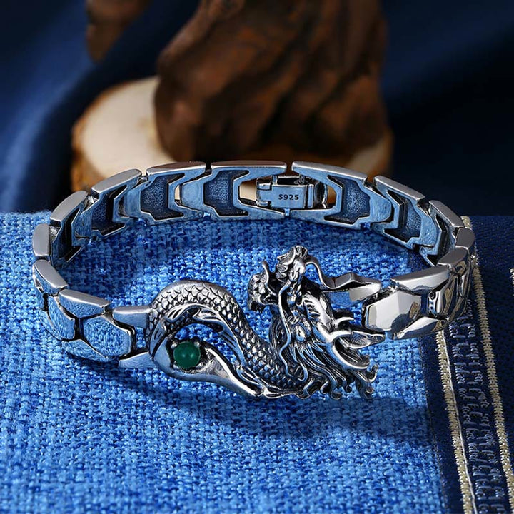 Bracelet de réussite gravé à motif de dragon vintage Buddha Stones