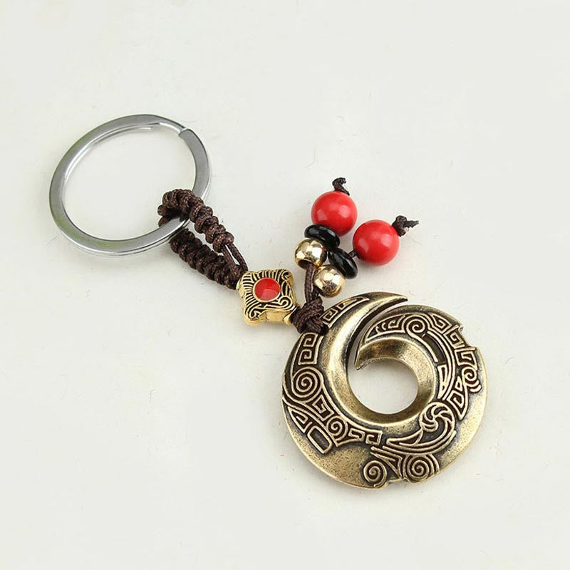 Porte-clés porte-bonheur en cuivre avec inscription « Bonne chance »