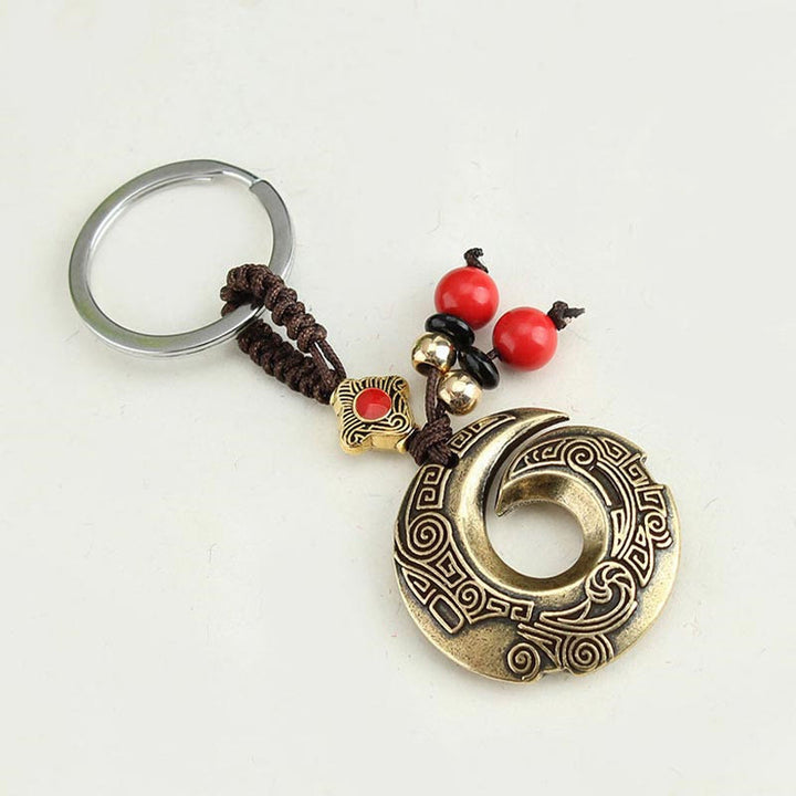 Porte-clés porte-bonheur en cuivre avec inscription « Bonne chance »