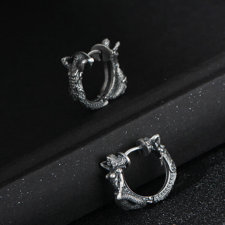 Boucles d'oreilles créoles en argent sterling 925 avec motif dragon