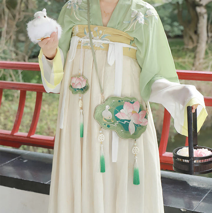 Sac à bandoulière avec broderie de Buddha Stones et de Lotus, poisson Koi, lapin, fleur, Hanfu - image 12