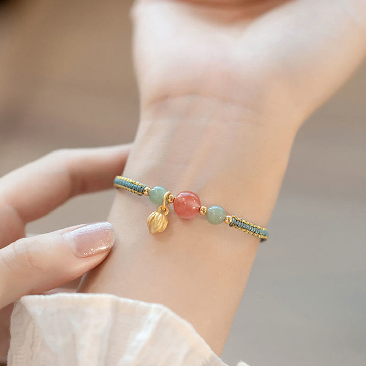 Bracelet en corde de confiance calme et agate rouge en jade et lotus avec Buddha Stones