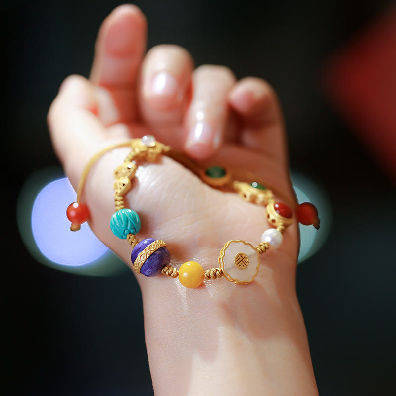 Bracelet porte-bonheur en argent sterling 925 avec cristaux d'agate rouge et d'ambre en jade Hetian naturel