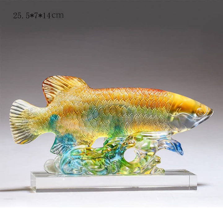 Pièce d'art en cristal de poisson Koi faite à la main Liuli, décoration de bureau à domicile porte-bonheur - Moyen Coloré&Base - image 6