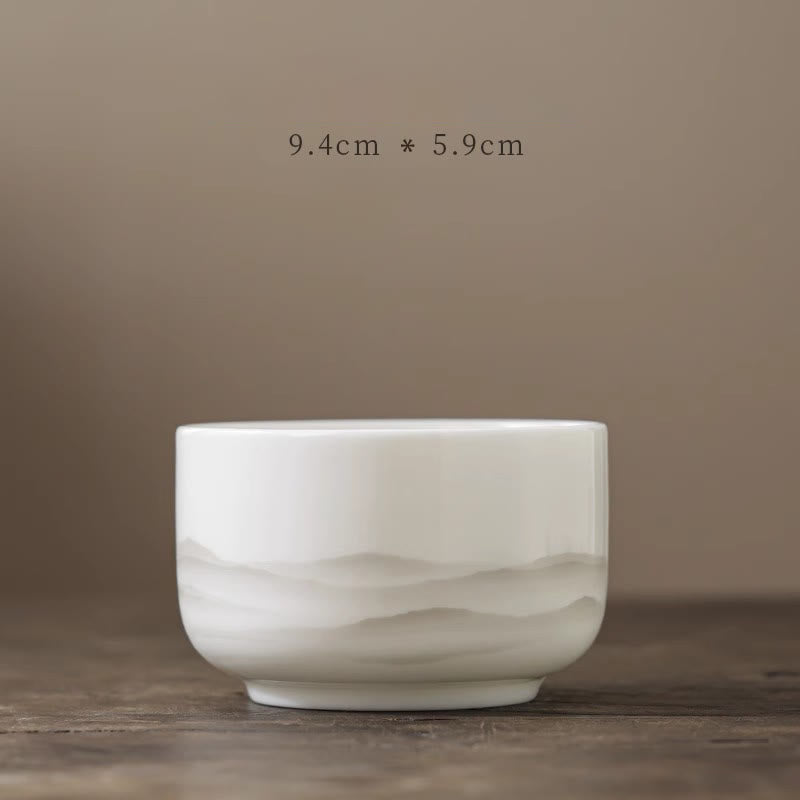 Buddha Stones Peinture à l'encre vintage Montagne Porcelaine blanche Céramique Gaiwan Sancai Tasse à thé Kung Fu Tasse à thé et soucoupe avec couvercle Ustensile à thé Théière