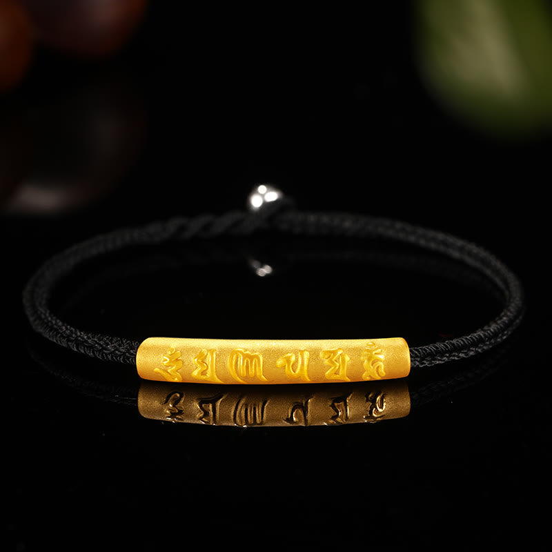 Bracelet tressé à huit fils en or 999 tibétain avec Buddha Stones Om Mani Padme Hum, fabriqué à la main, avec nœud de paix et porte-bonheur