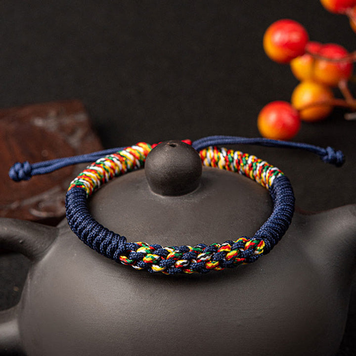 Bracelet tressé porte-bonheur en Buddha Stones tibétaines fait à la main avec nœud King Kong coloré