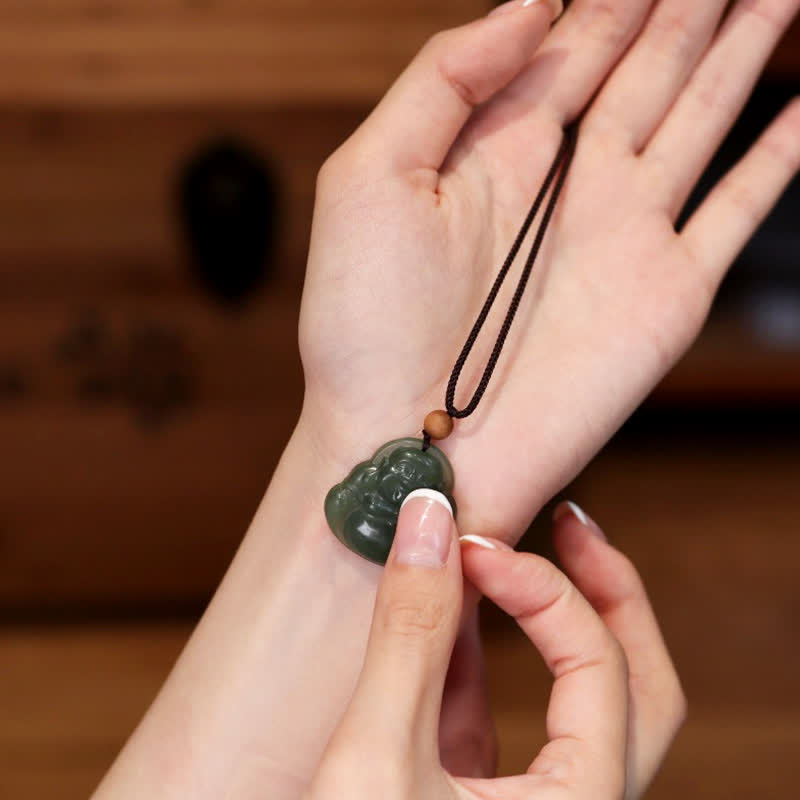 Collier pendentif en jade Hetian avec Bouddha rieur et guérison calme - image 3