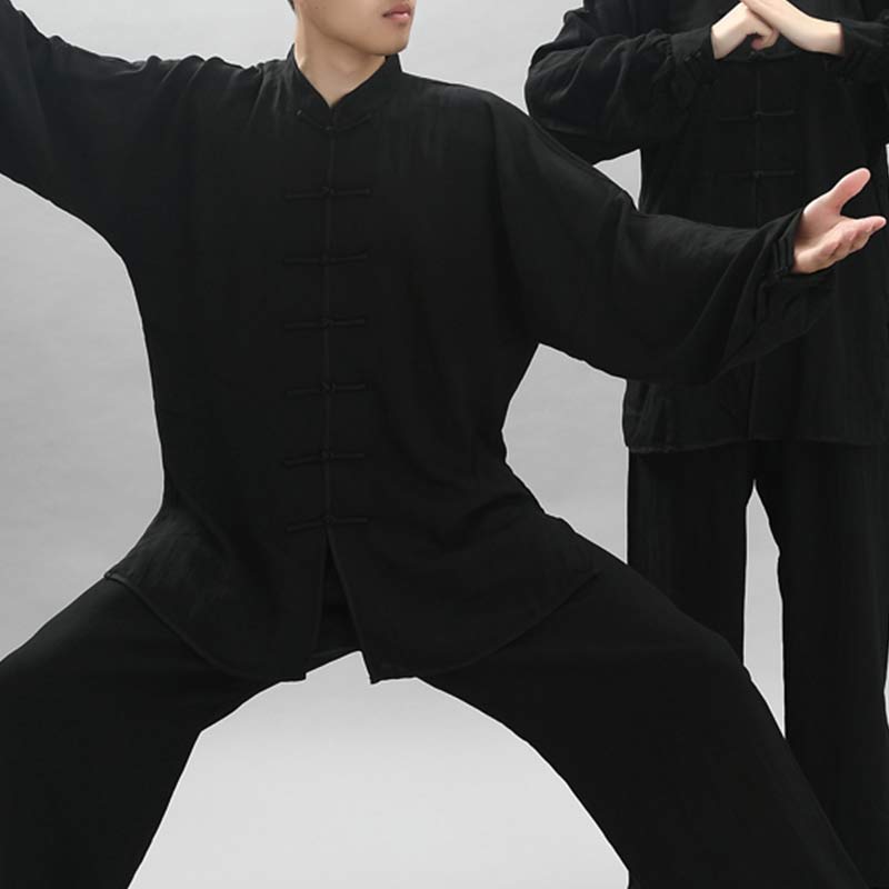 Ensemble de vêtements unisexe brodés Buddha Stones, méditation, prière zen, Tai Chi spirituel, Qigong - Manches longues noires - US14，UK/AU18，EU46 (3XL) - image 4