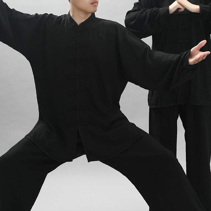 Ensemble de vêtements unisexe brodés Buddha Stones, méditation, prière zen, Tai Chi spirituel, Qigong - Manches longues noires - US14，UK/AU18，EU46 (3XL) - image 4