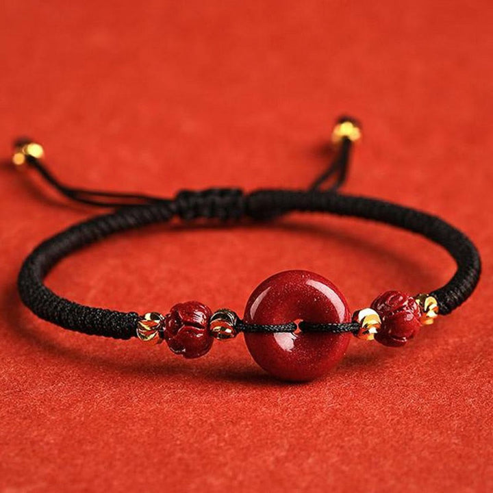 Bracelet tressé avec boucle de paix et bénédiction en Buddha Stones fait à la main en cinabre et lotus - Noir (tour de poignet 14-18 cm) - image 17